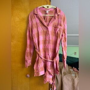 NWT Victoria's Secret Pink and Gold Plaid Flannel Romper